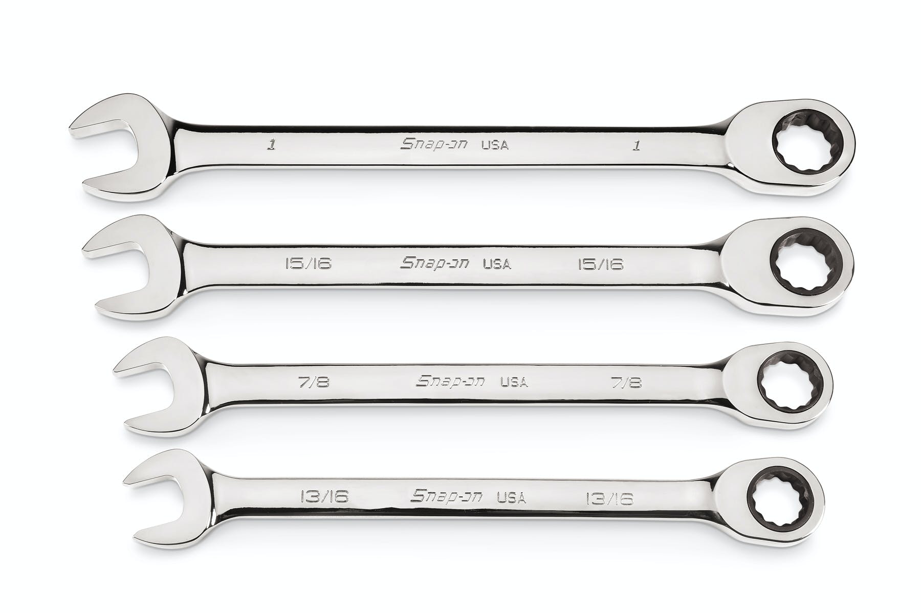 4 pc 12-Point SAE Flank Drive® Ratcheting Combination Wrench Set (13/16-1 4 pc 12-Point SAE Flank Drive® Ratcheting Combination Wrench Set (13/16-1